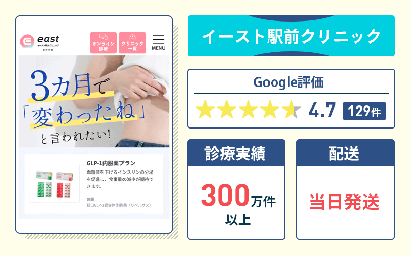 【イースト駅前クリニック】リベルサスやマンジャロが試しやすくておすすめ